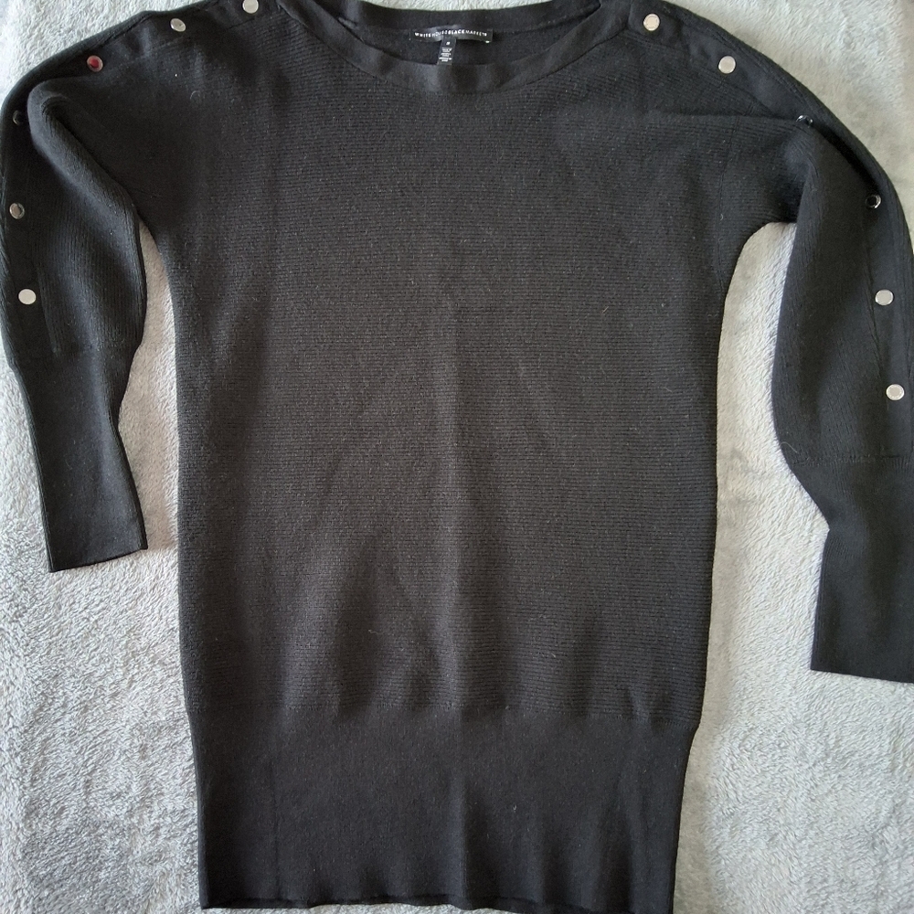 White House Black Market Size Small Sweater Shirt Black. Button Accents WHBM